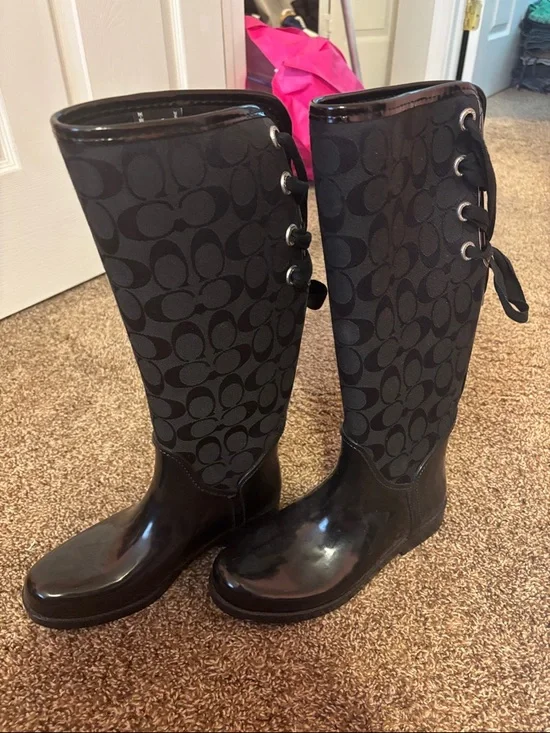 Coach Black Logo Tall Rain Boots - Picture 2 of 4
